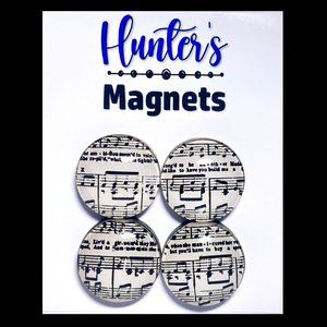 Set of 4 Magnets - Vintage Music Glass Refrigerator Kitchen Whiteboard